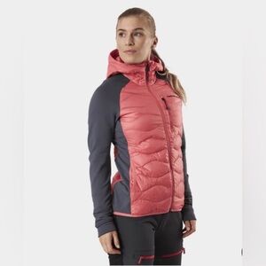 Peak Performance Coral and Gray Hooded Insulated Puffer Jacket